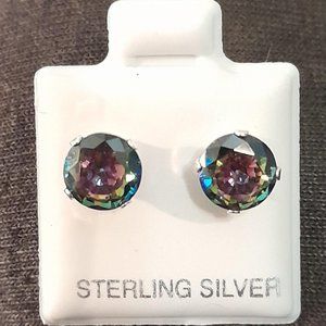 Sterling Silver CZ Mystic Rainbow Topaz Stud Earrings